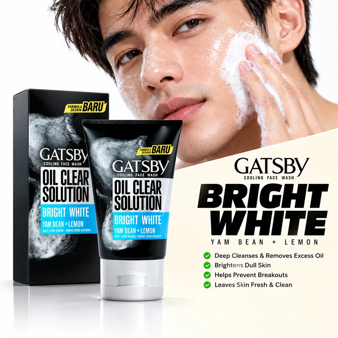 GATSBY MEN FACE WASH 100GM BRIGHT WHITE