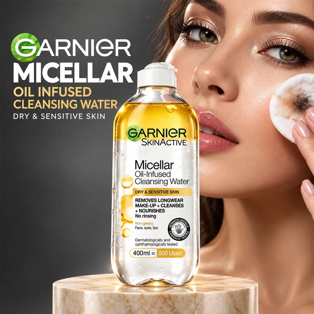 GARNIER MICELLAR OIL INFUSED CLEANSING WATER 400ML DRY & SEN
