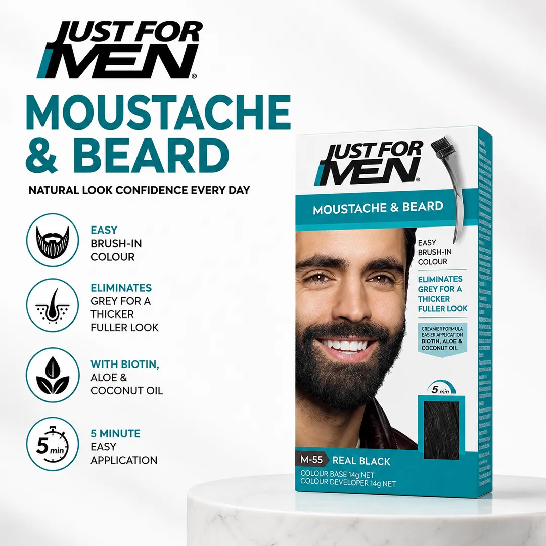 JUST FOR MEN COLOR BEARD REAL BLACK.