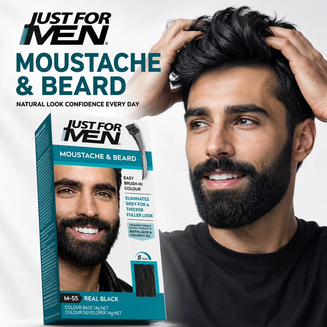 JUST FOR MEN COLOR BEARD REAL BLACK.