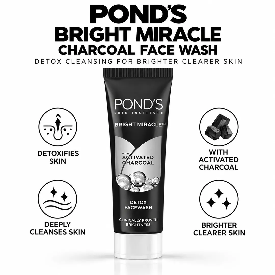 PONDS PAK BRIGHT MIRACLE CHARCOAL FACE WASH 50GM