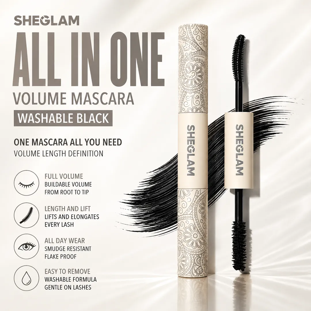 SHEGLAM ALL IN ONE VOLUME MASCARA WASHABLE BLACK