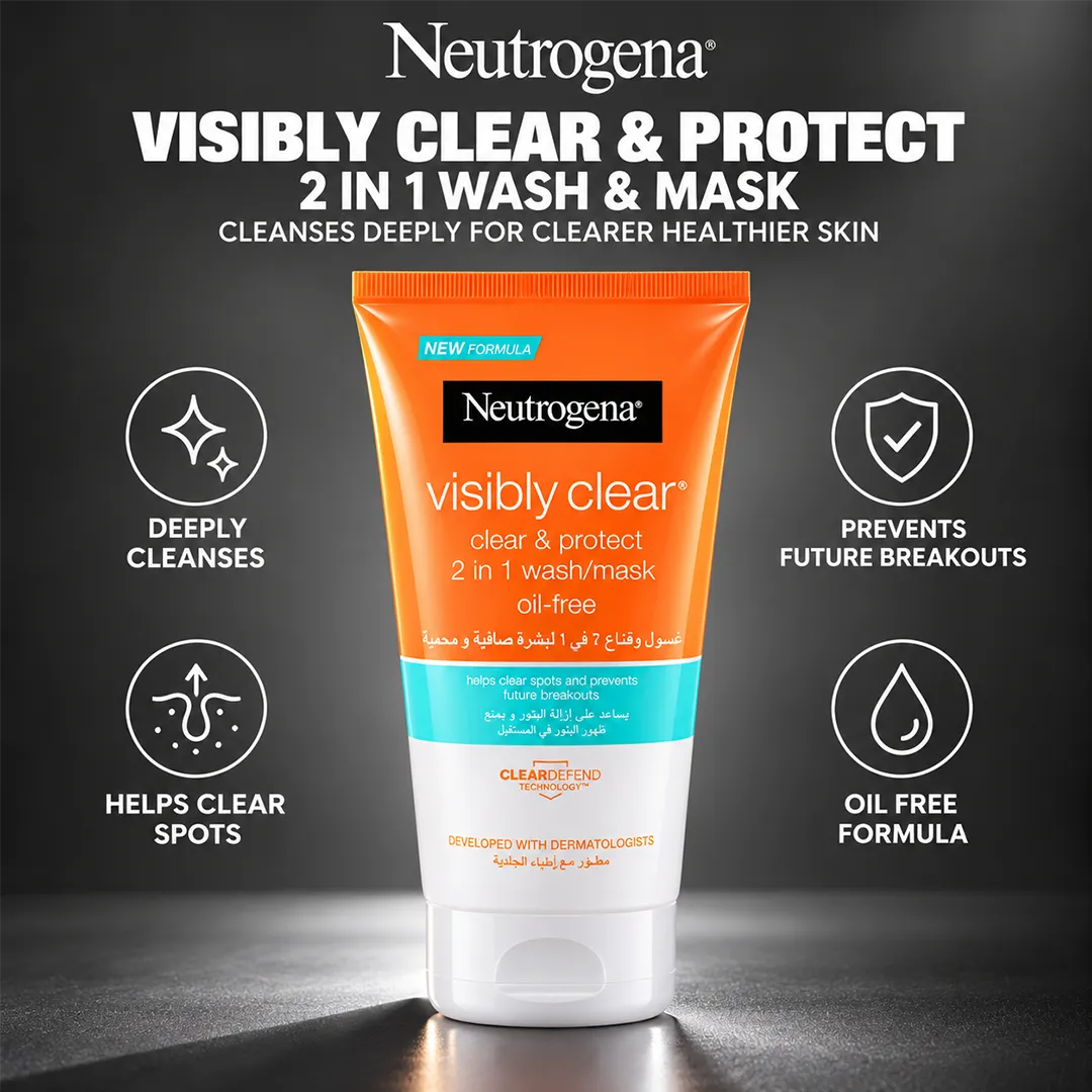 NEUTROGENA VISIBLY CLEAR & PROTECT 2 IN 1 WASH & MAK 150ML