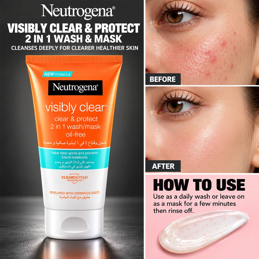 NEUTROGENA VISIBLY CLEAR & PROTECT 2 IN 1 WASH & MAK 150ML
