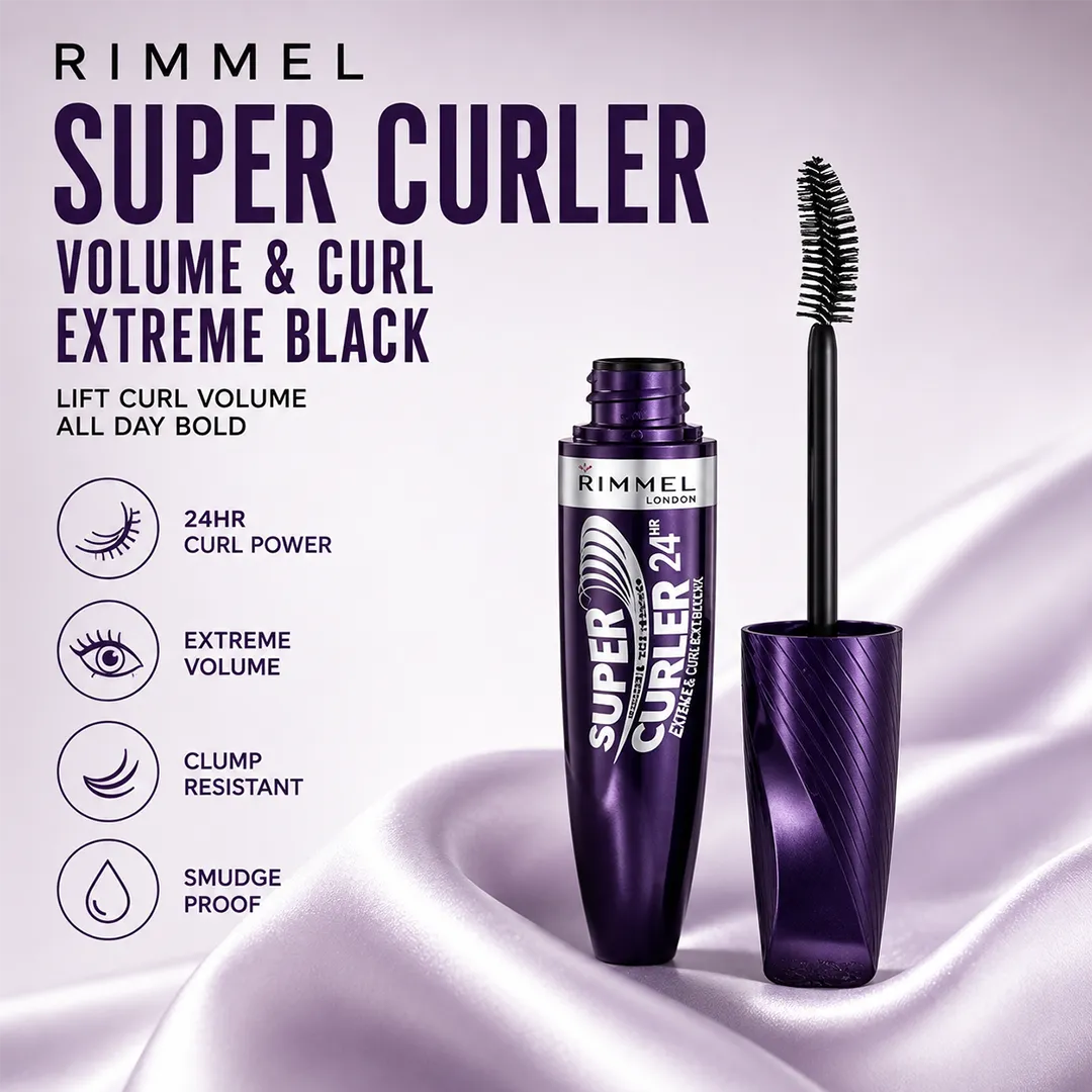 RIMMEL MASCARA SUPER CURLER VOLUME & CURL EXTREME BLACK