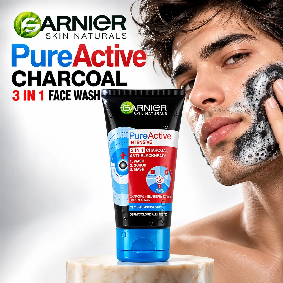 GARNIER PURE ACTIVE CHARCOAL 3 IN 1 FACE WASH 50ML