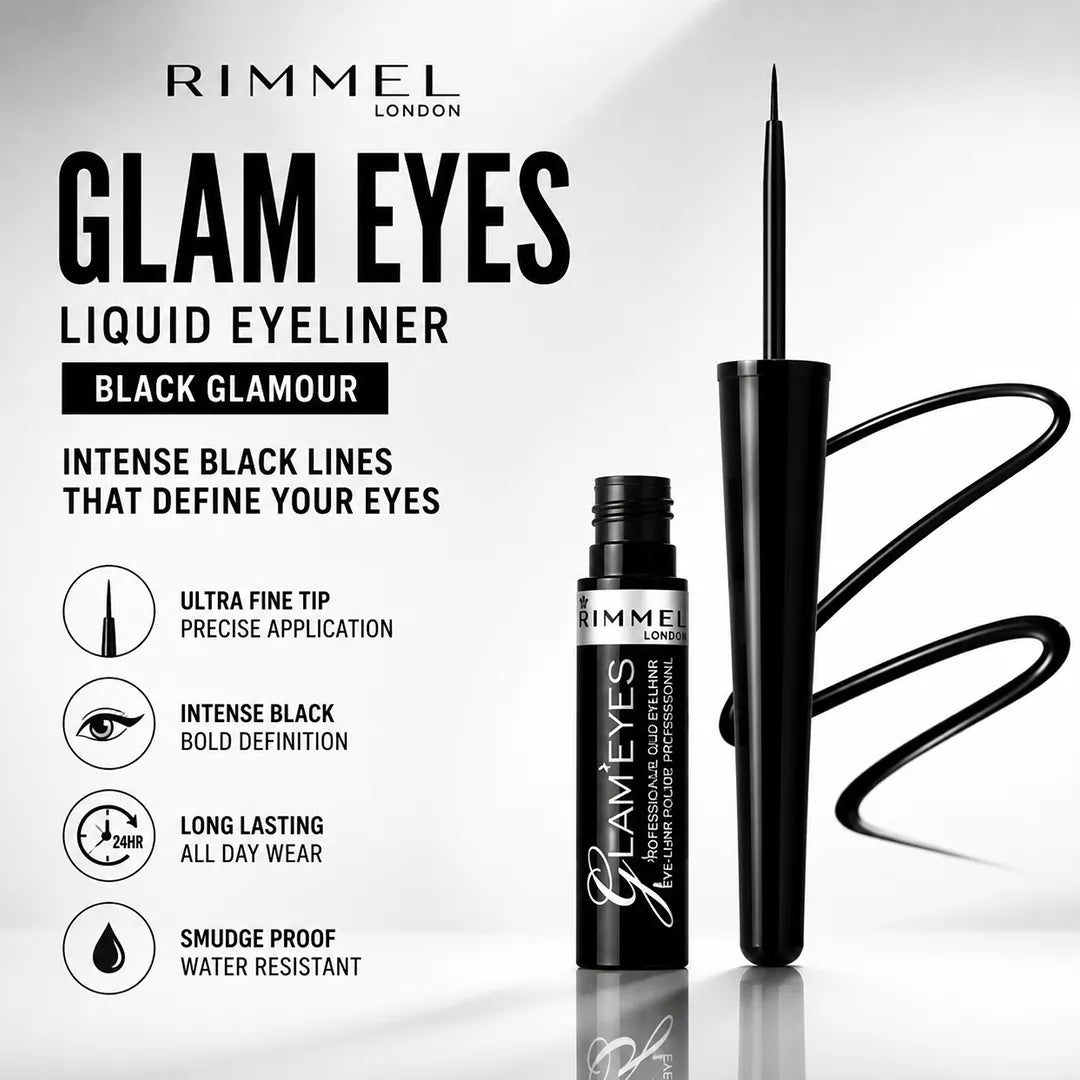 RIMMEL EYELINER LIQUID GLAM EYES BLACK GLAMOUR