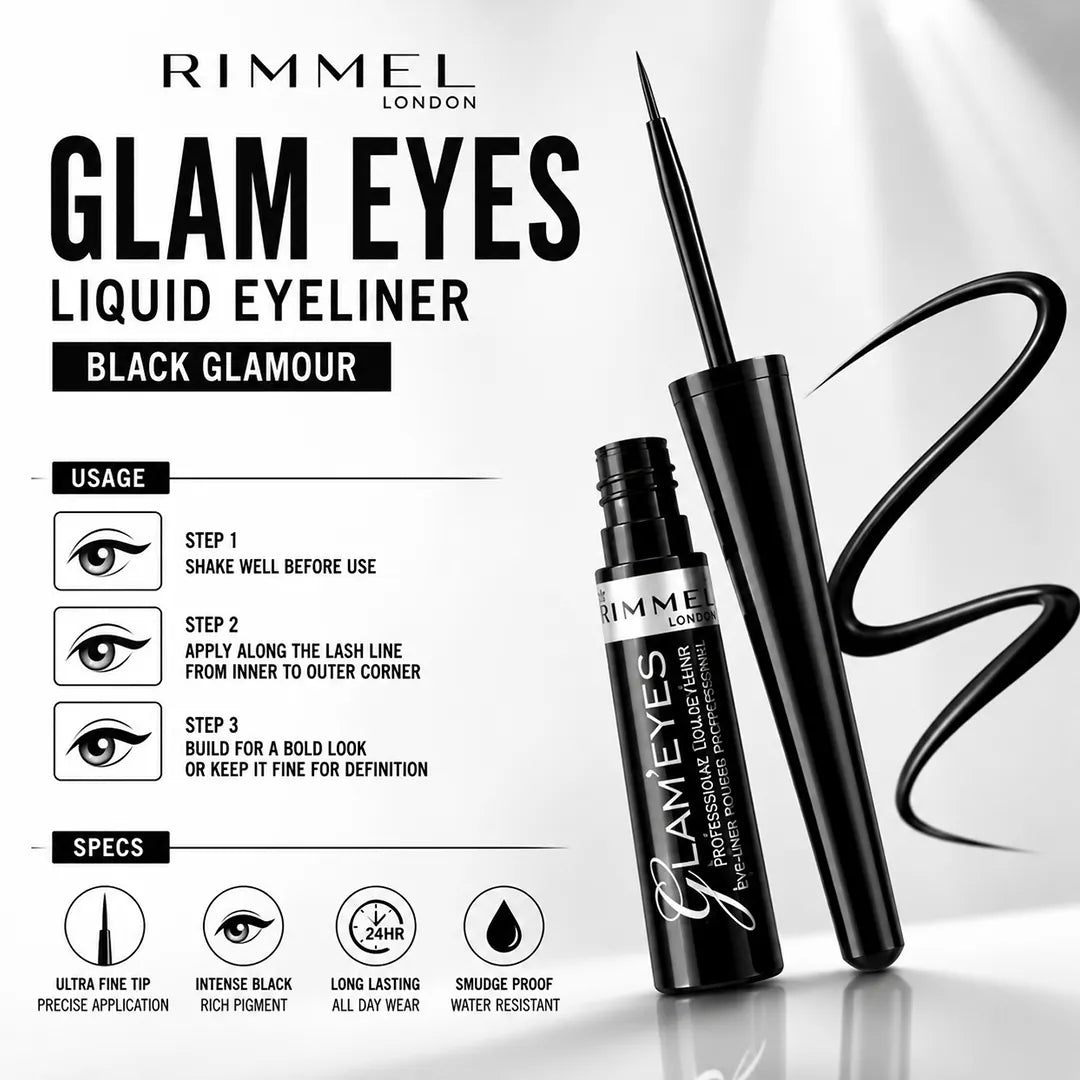 RIMMEL EYELINER LIQUID GLAM EYES BLACK GLAMOUR