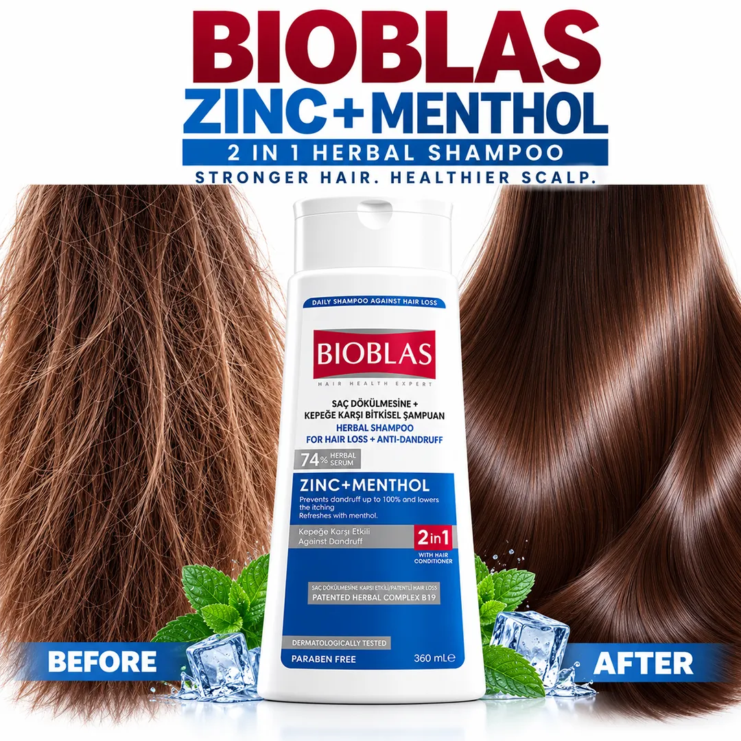 BIOBLAS SHAMPOO 360ML ZINC AND MENTHOL 2 IN 1