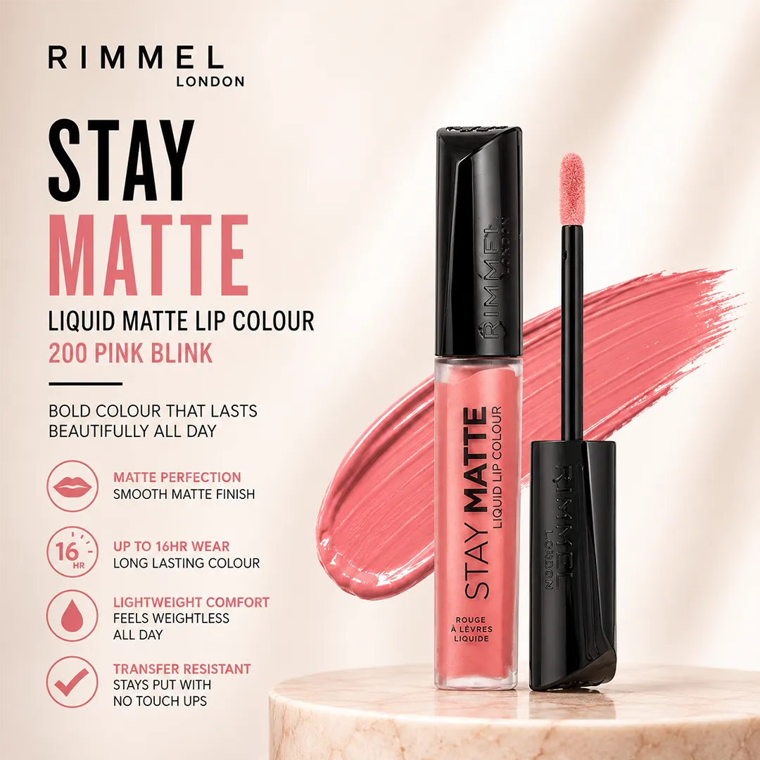 RIMMEL LIQUID MATTE LIP COLOUR 200 PINK BLINK