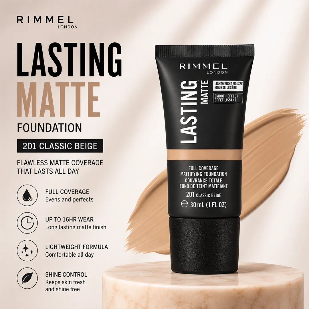 RIMMEL LASTING MATTE FOUNDATION 30ML 201 CLASSINC BEIGE