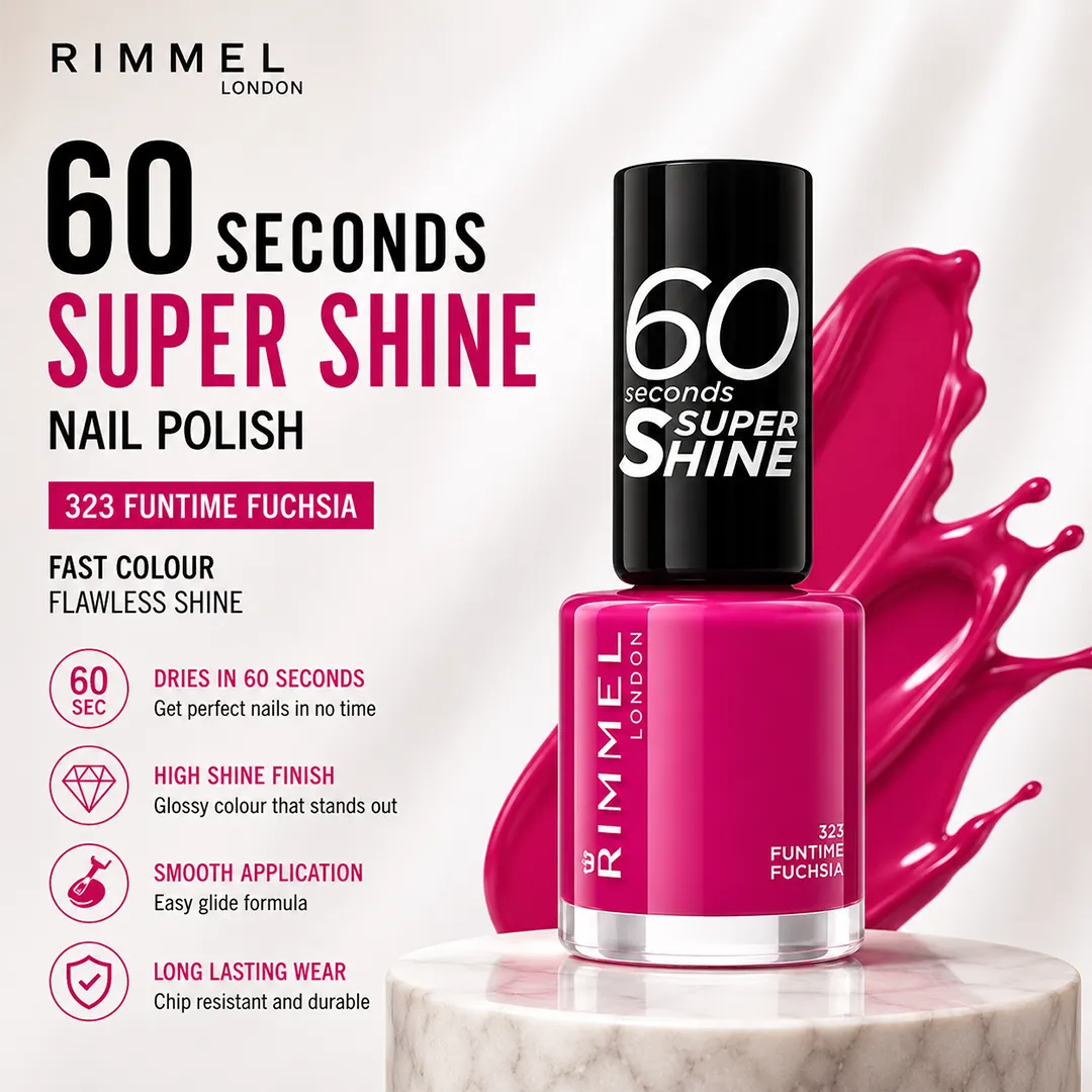 RIMMEL 60SEC NAIL POLISH NO 323 FUNTIME FUCHSIA