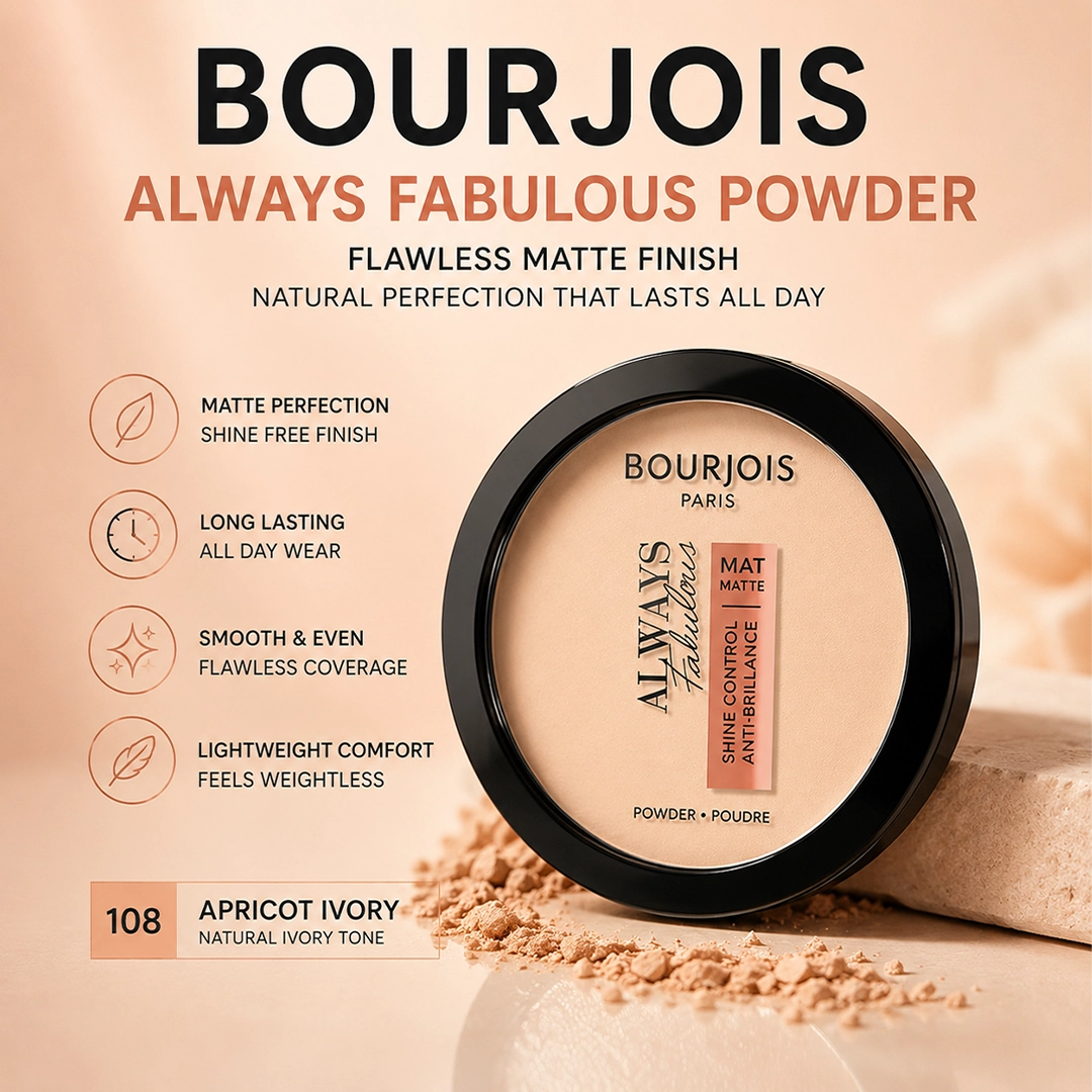 BOURJOIS ALWAYS FABULOUS POWDER 108 APRICOT IVORY