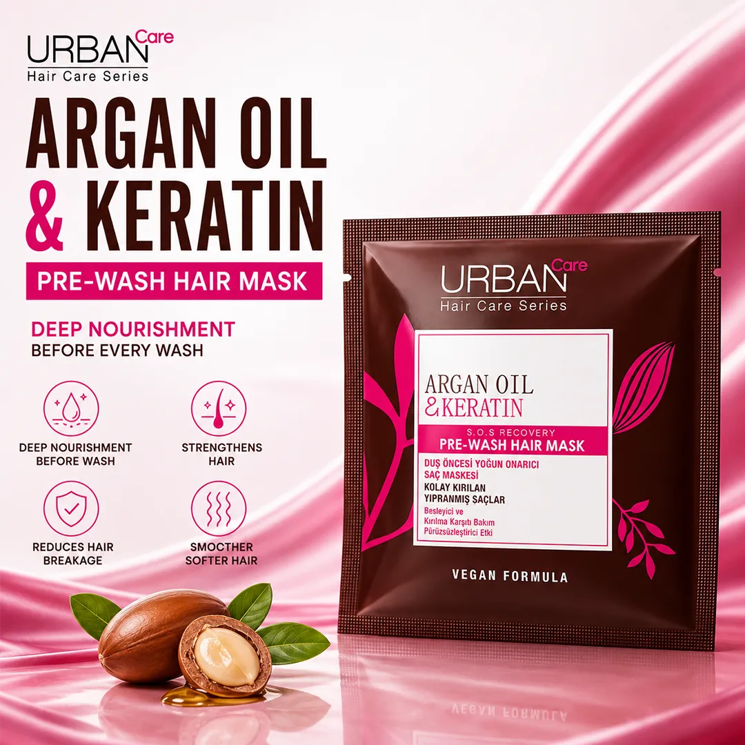 URBAN CARE ARGAN OIL & KERATIN PRE WASH HAIR MASK 50ML