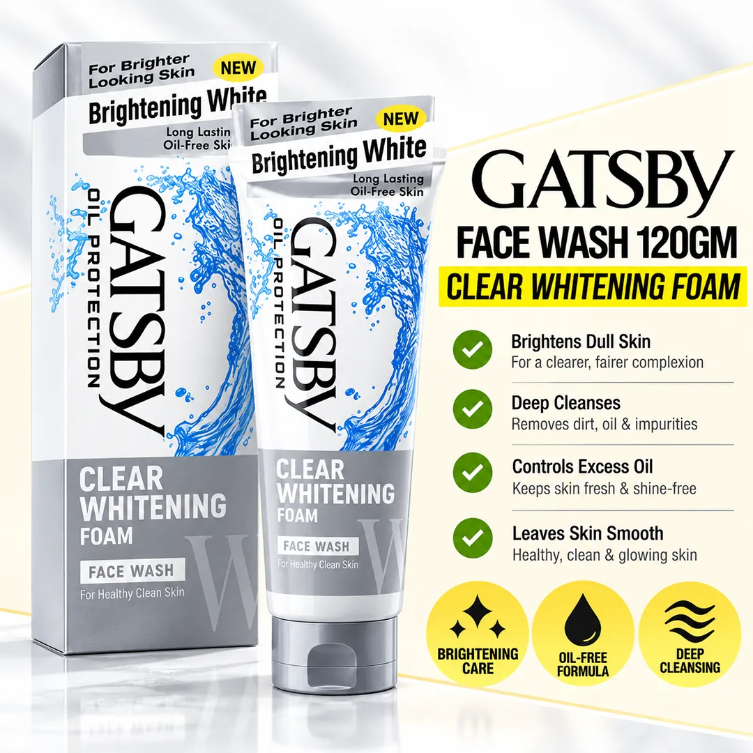 GATSBY FACE WASH 120GM CLEAR WHITENING FOAM