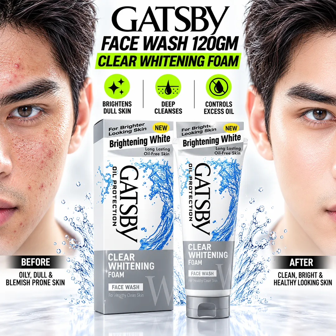 GATSBY FACE WASH 120GM CLEAR WHITENING FOAM