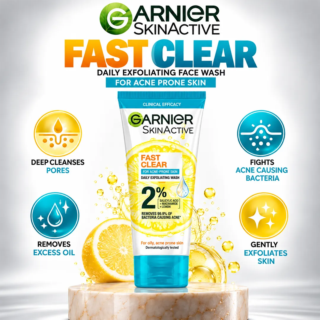 GARNIER FAST CLEAR FACE WASH 100ML