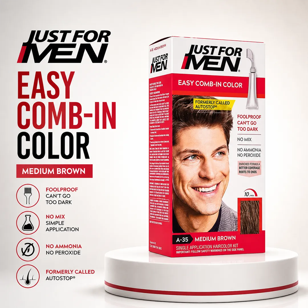 JUST FOR MEN COLOR EASY COMB MEDIUM BROWN