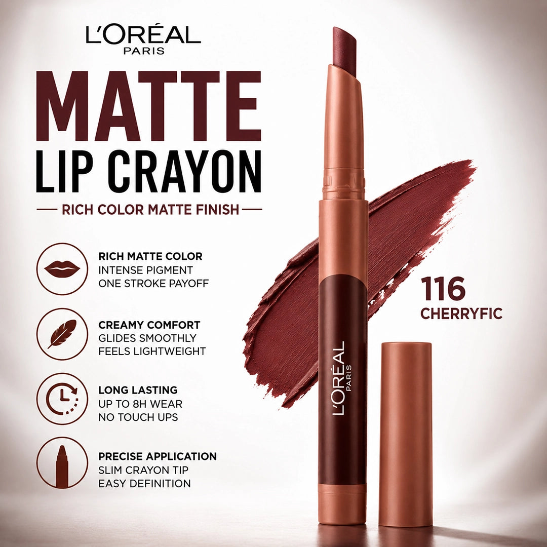 LOREAL MATTE LIP CRAYON 116 CHERRYFIC