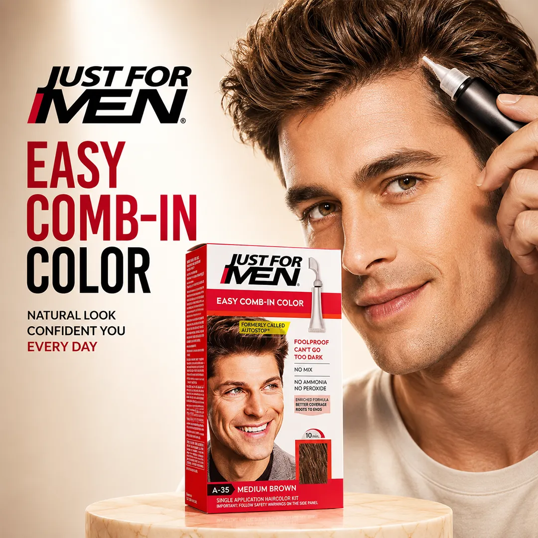 JUST FOR MEN COLOR EASY COMB MEDIUM BROWN