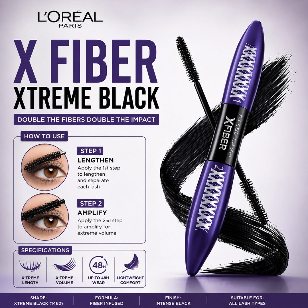 LOREAL MASCARA X FIBER XTREME BLACK (1462)