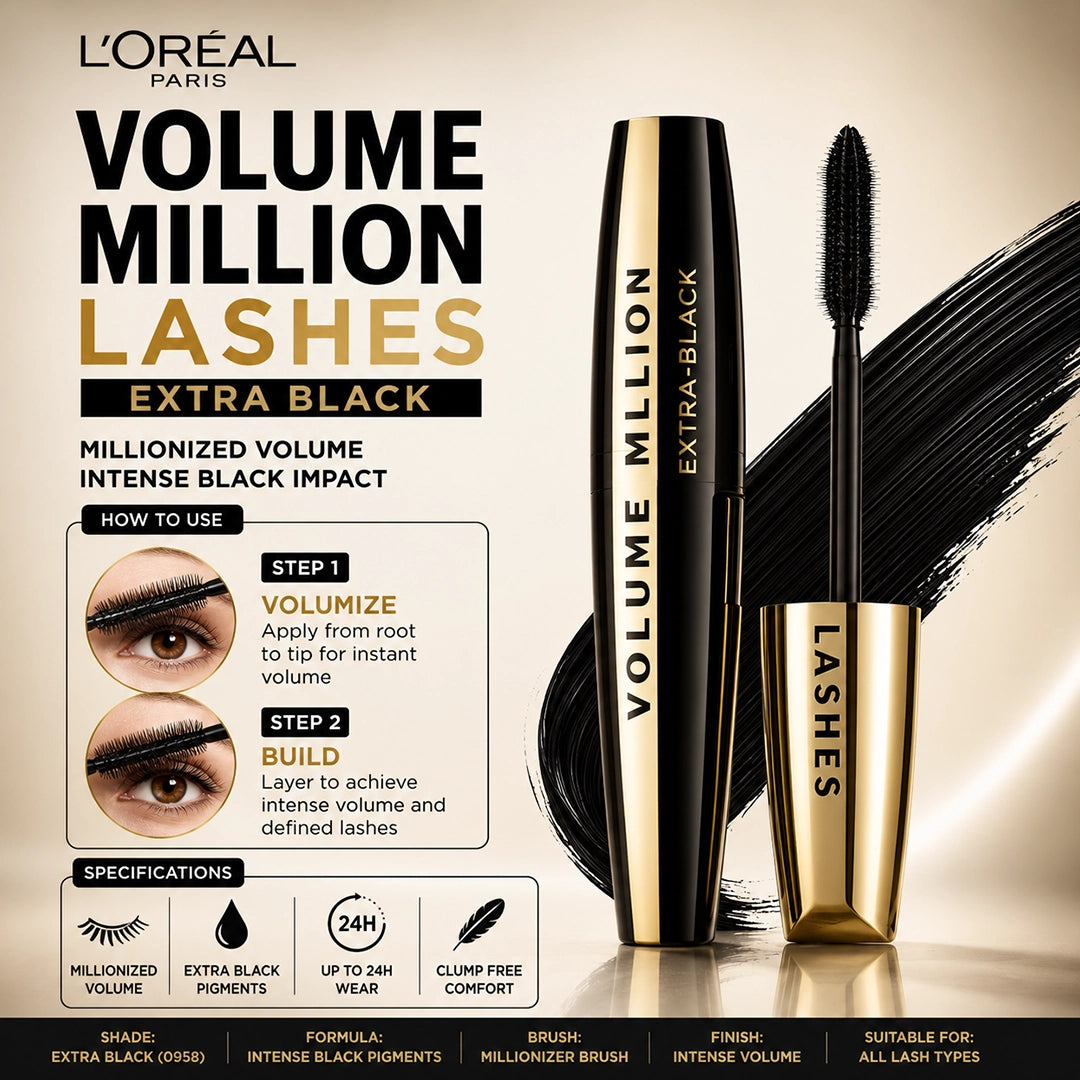 LOREAL MASCARA VOLUME MILLION LASHES EXTRA BLACK (0958)