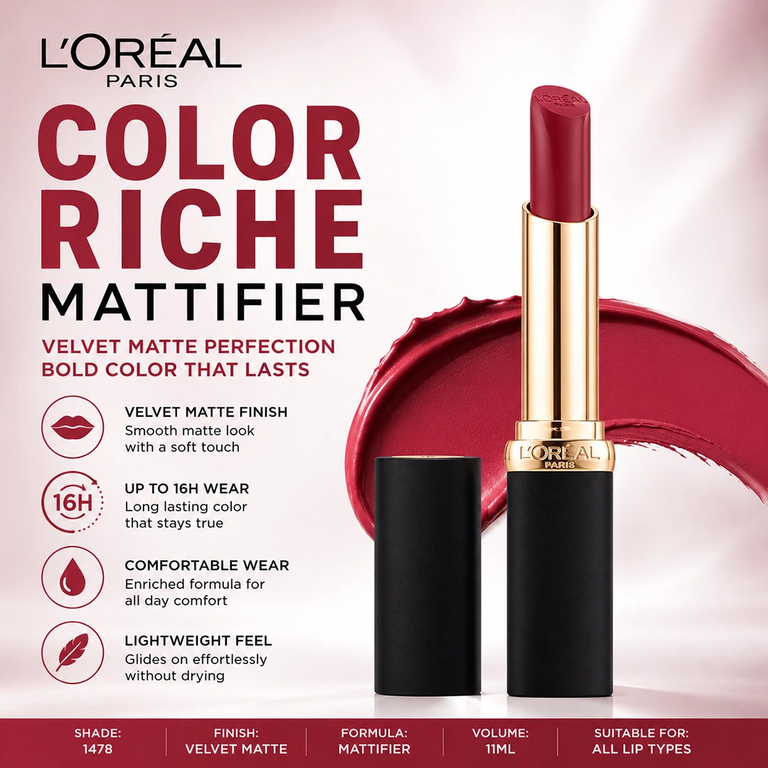 LOREAL LIPSTICK COLOR RICHE MATTIFIER 11ML (1478)