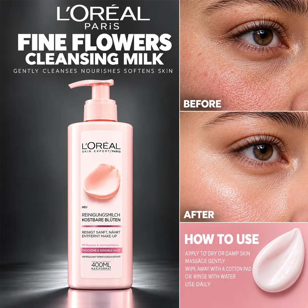 LOREAL FINE FLOWERS CLEANSEING MILK 400ML