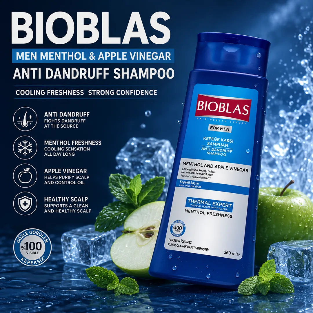 BIOBLAS SHAMPOO 360ML MEN MENTHOL & APPLE VINEGAR