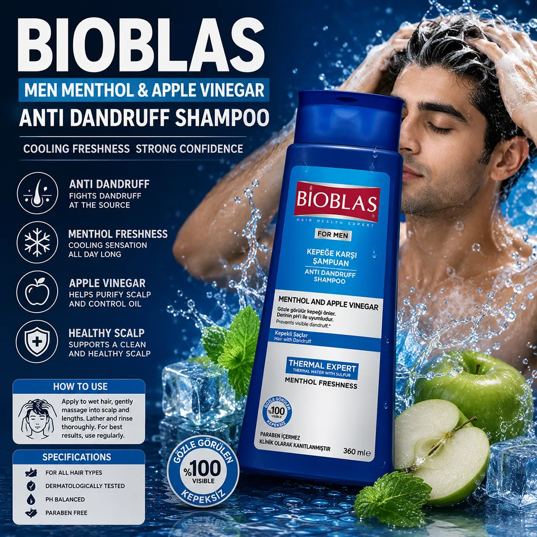 BIOBLAS SHAMPOO 360ML MEN MENTHOL & APPLE VINEGAR