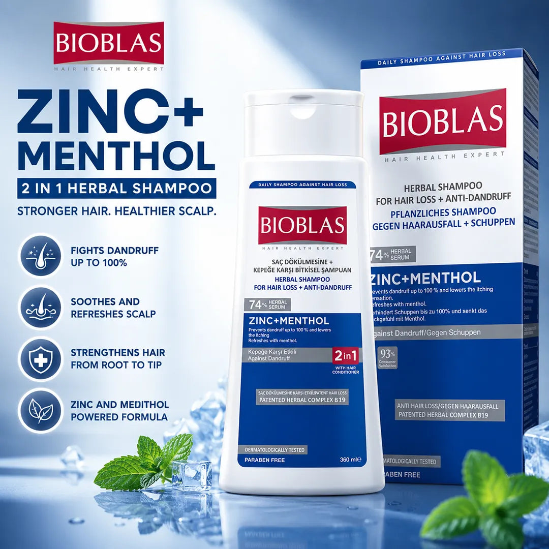BIOBLAS SHAMPOO 360ML ZINC AND MENTHOL 2 IN 1