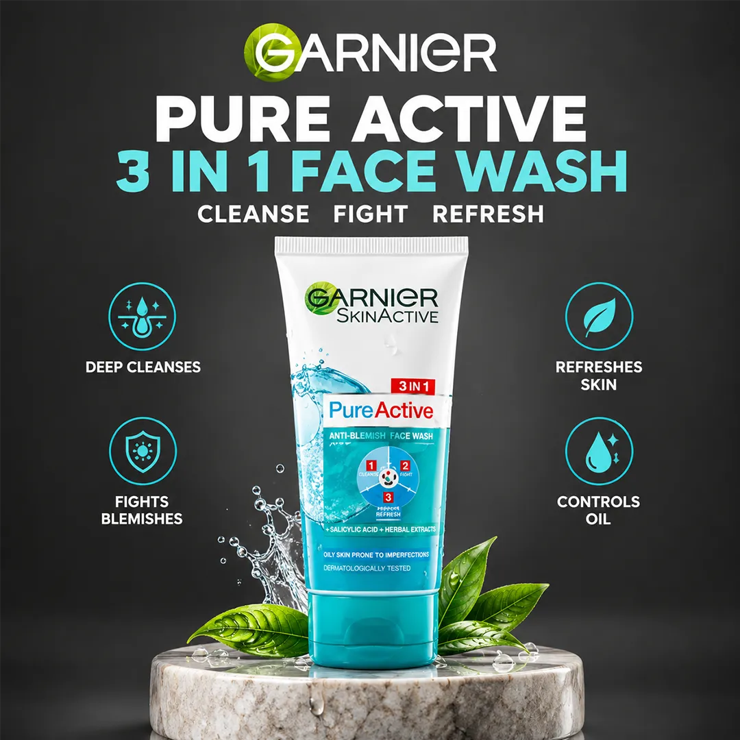 GARNIER PURE ACTIVE 3 IN 1 FACE WASH 100ML