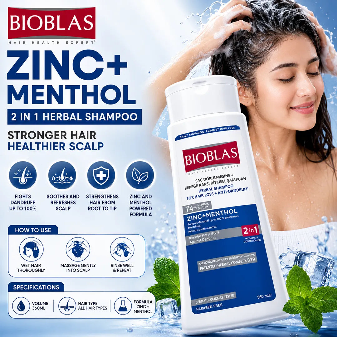 BIOBLAS SHAMPOO 360ML ZINC AND MENTHOL 2 IN 1