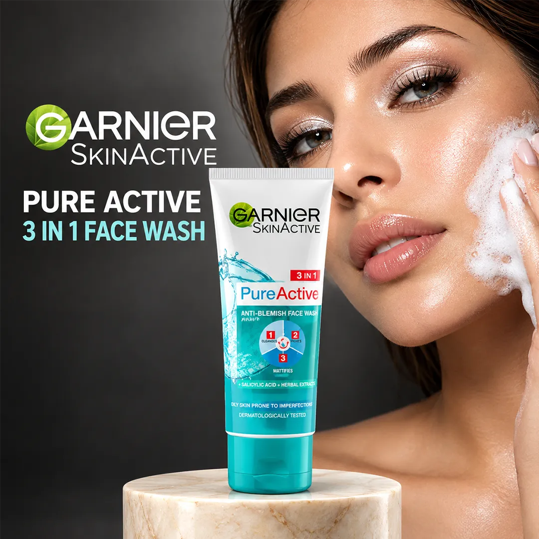 GARNIER PURE ACTIVE 3 IN 1 FACE WASH 100ML