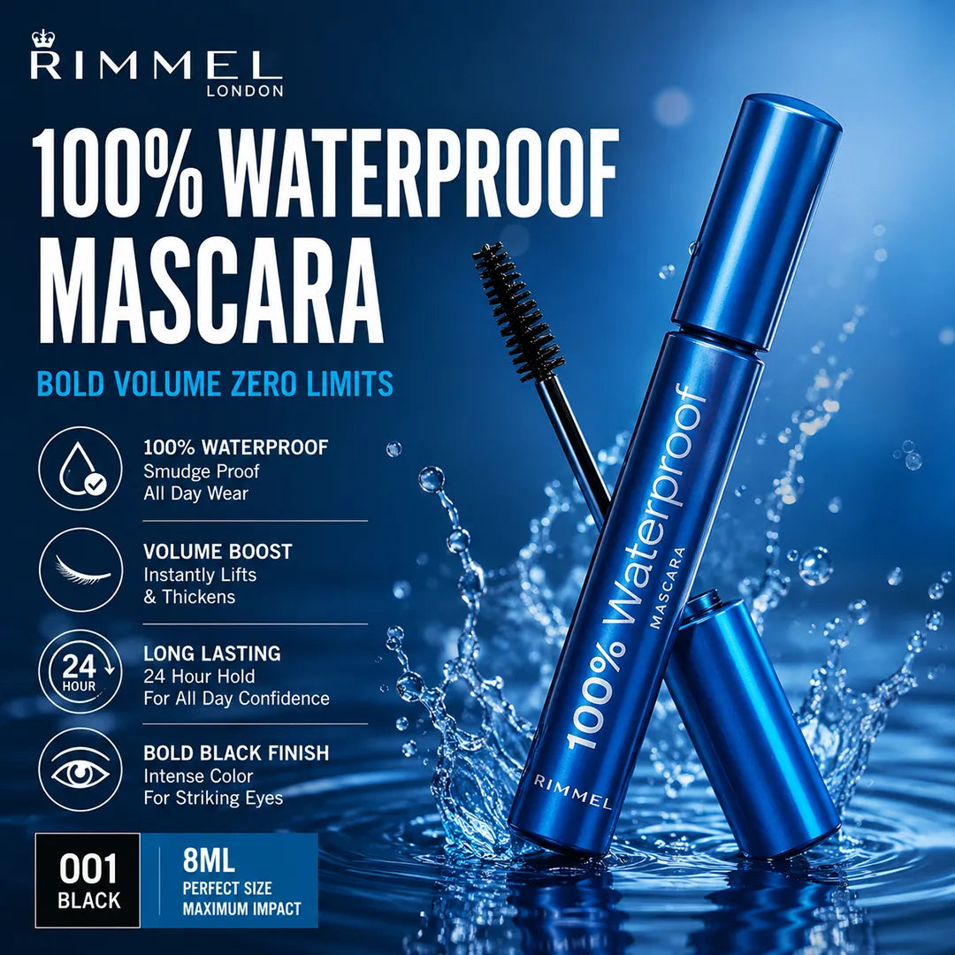 RIMMEL MASCARA 100% WATER PROOF BLACK 001 8ML