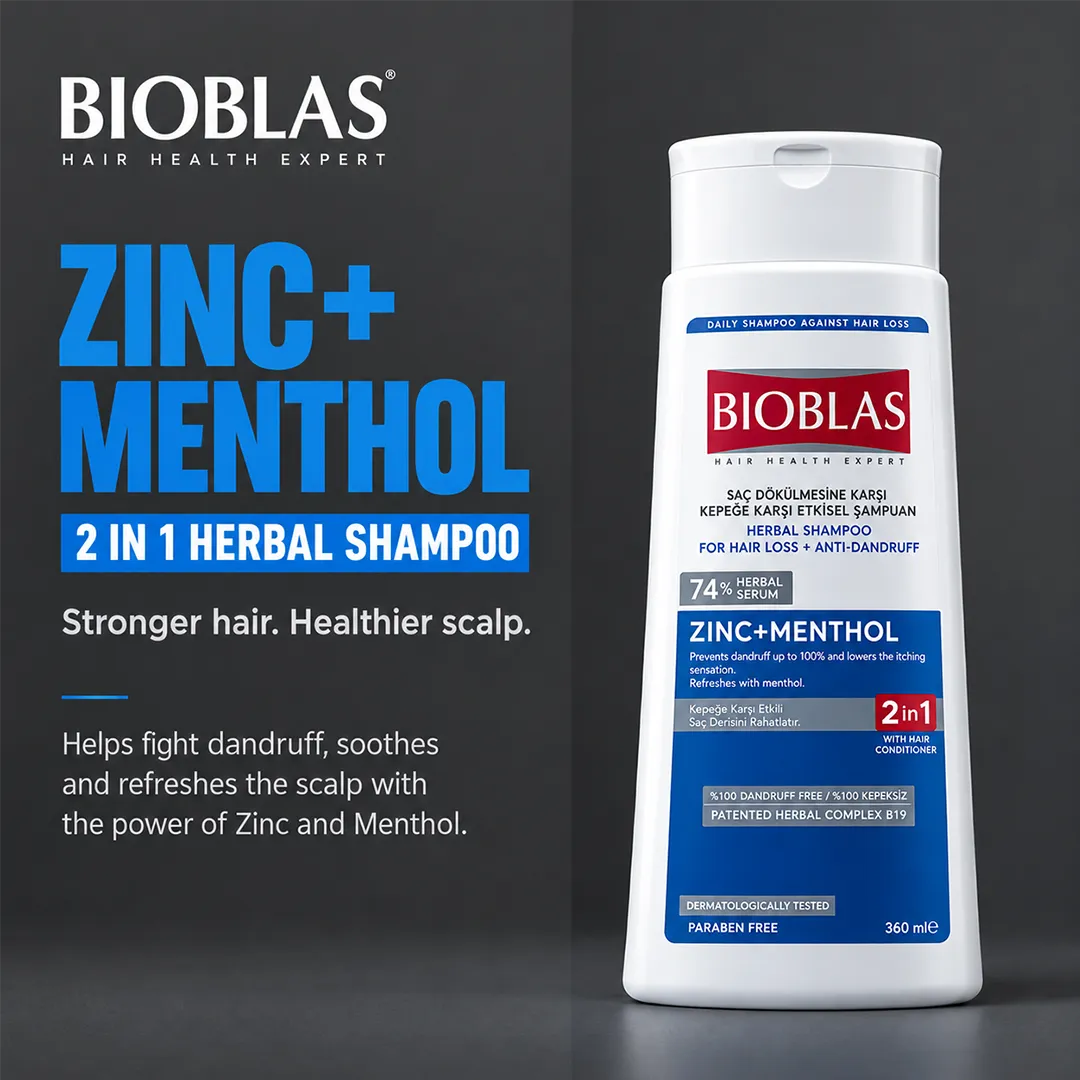 BIOBLAS SHAMPOO 360ML ZINC AND MENTHOL 2 IN 1