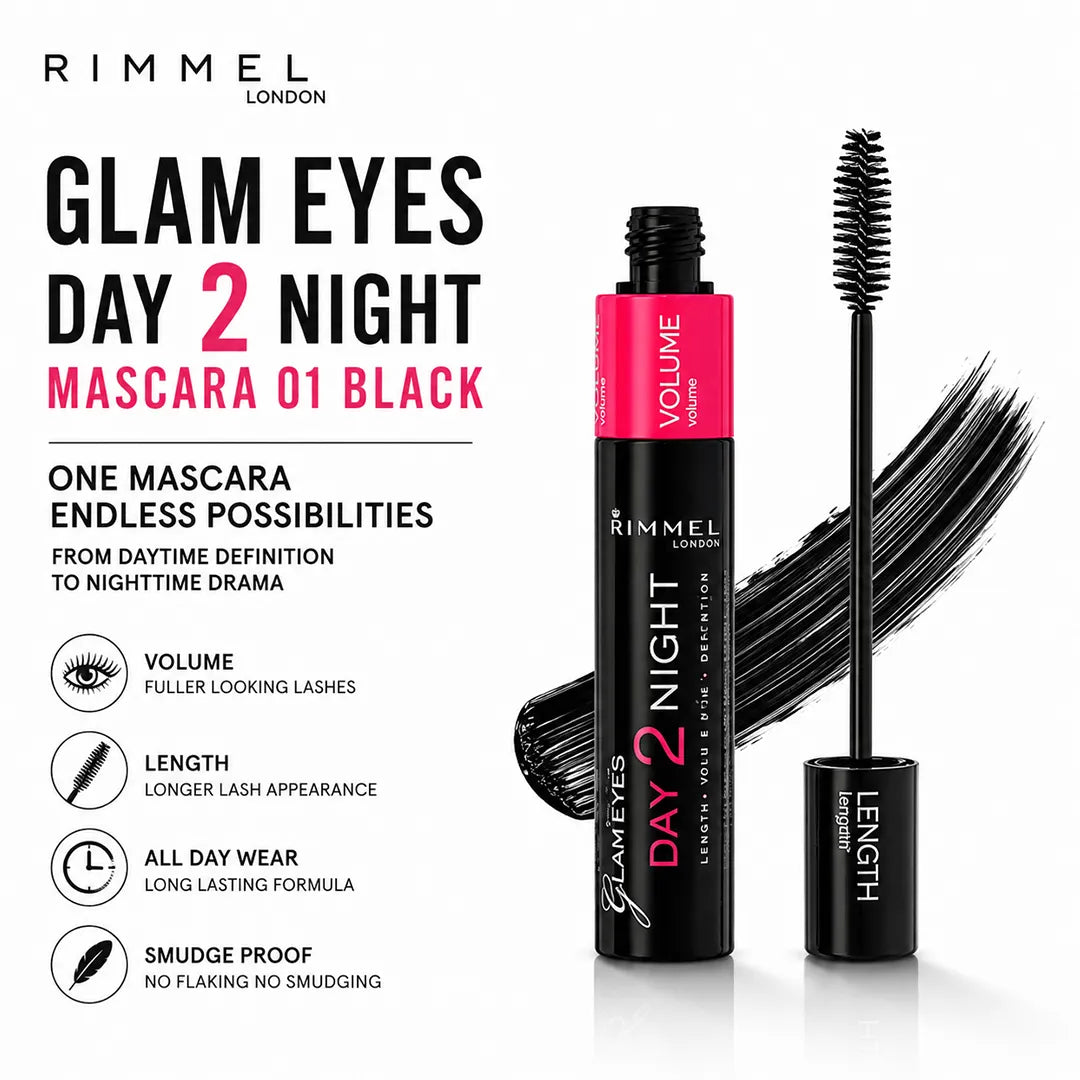 RIMMEL GLAM EYES DAY 2 NIGHT MASCARA01BLACK