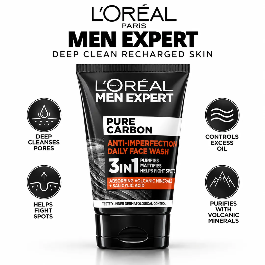 LOREAL MEN EXPERT FACE WASH 100ML PURE CARBON 3IN1