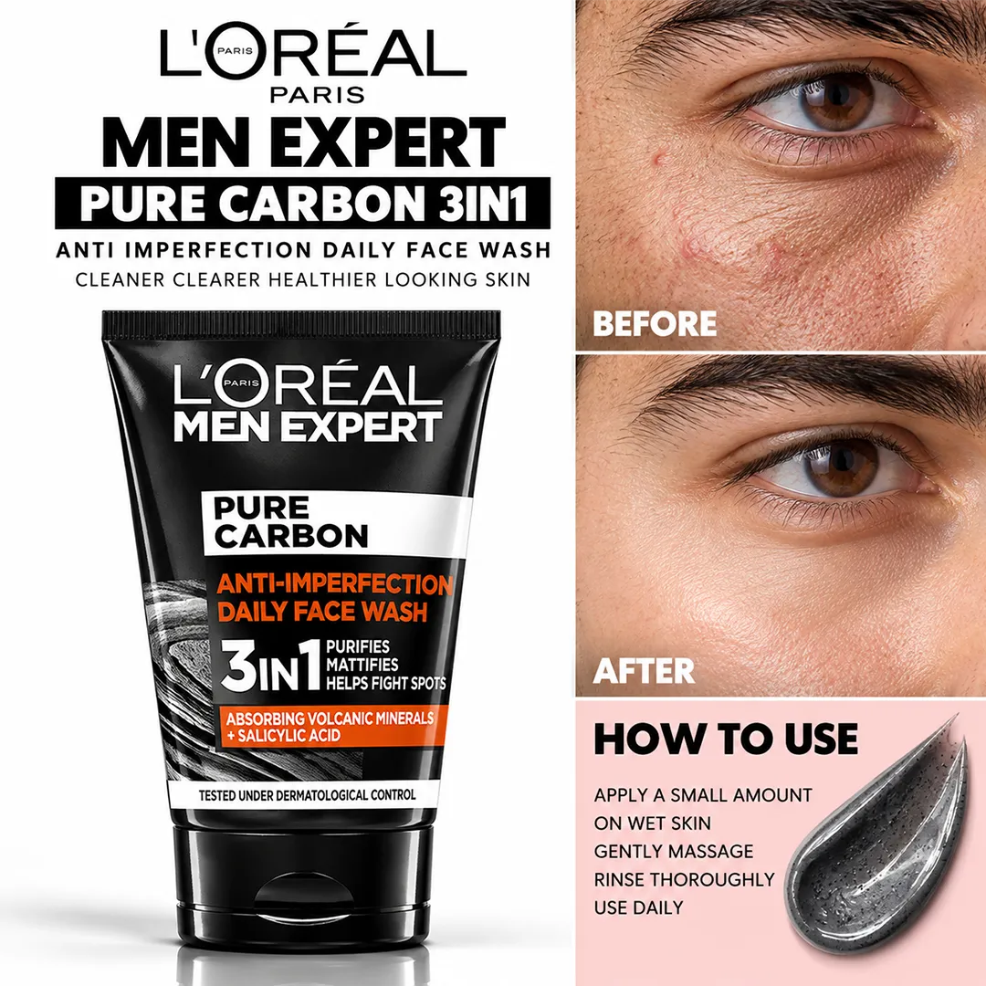LOREAL MEN EXPERT FACE WASH 100ML PURE CARBON 3IN1