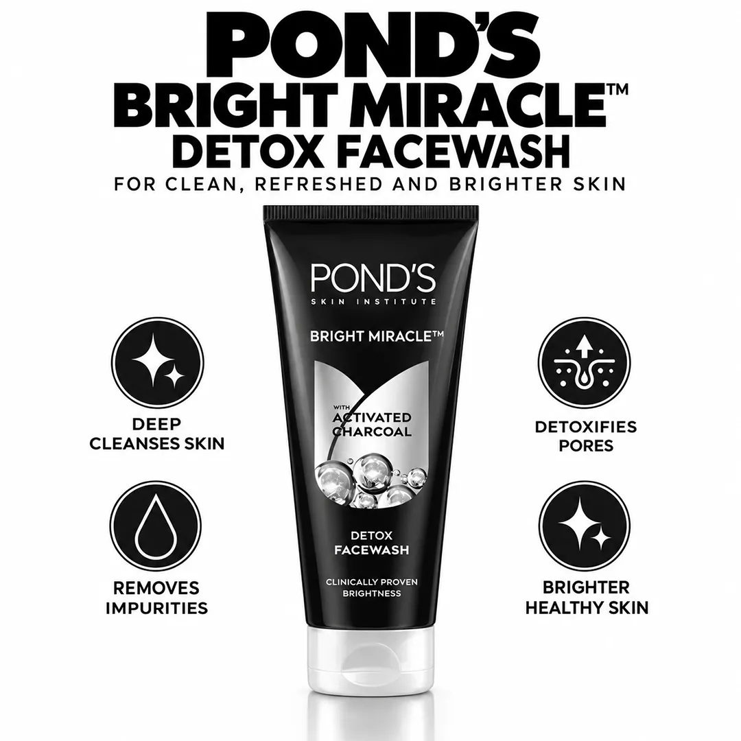 PONDS PAK BRIGHT MIRACLE CHARCOAL FACE WASH 100GM