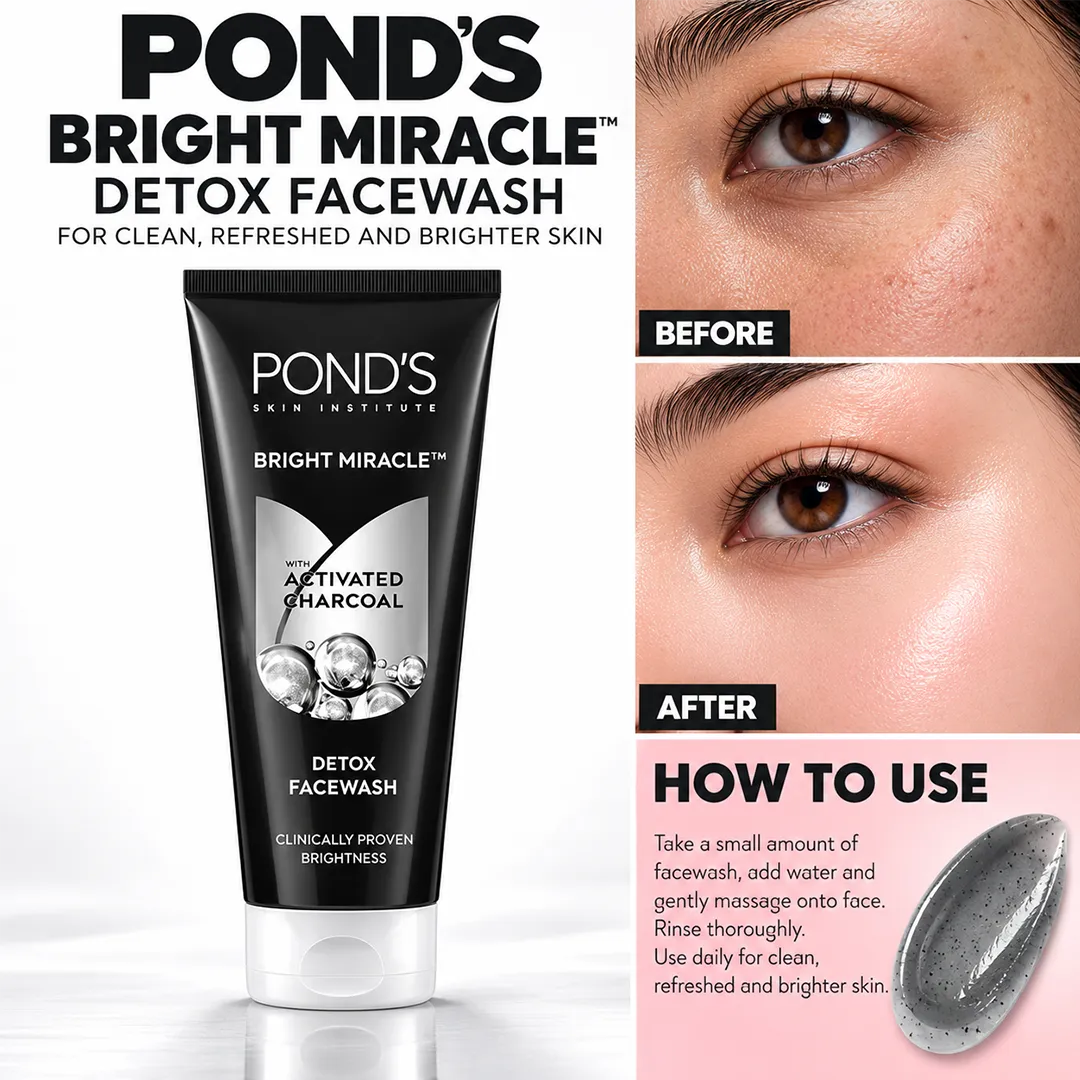 PONDS PAK BRIGHT MIRACLE CHARCOAL FACE WASH 100GM