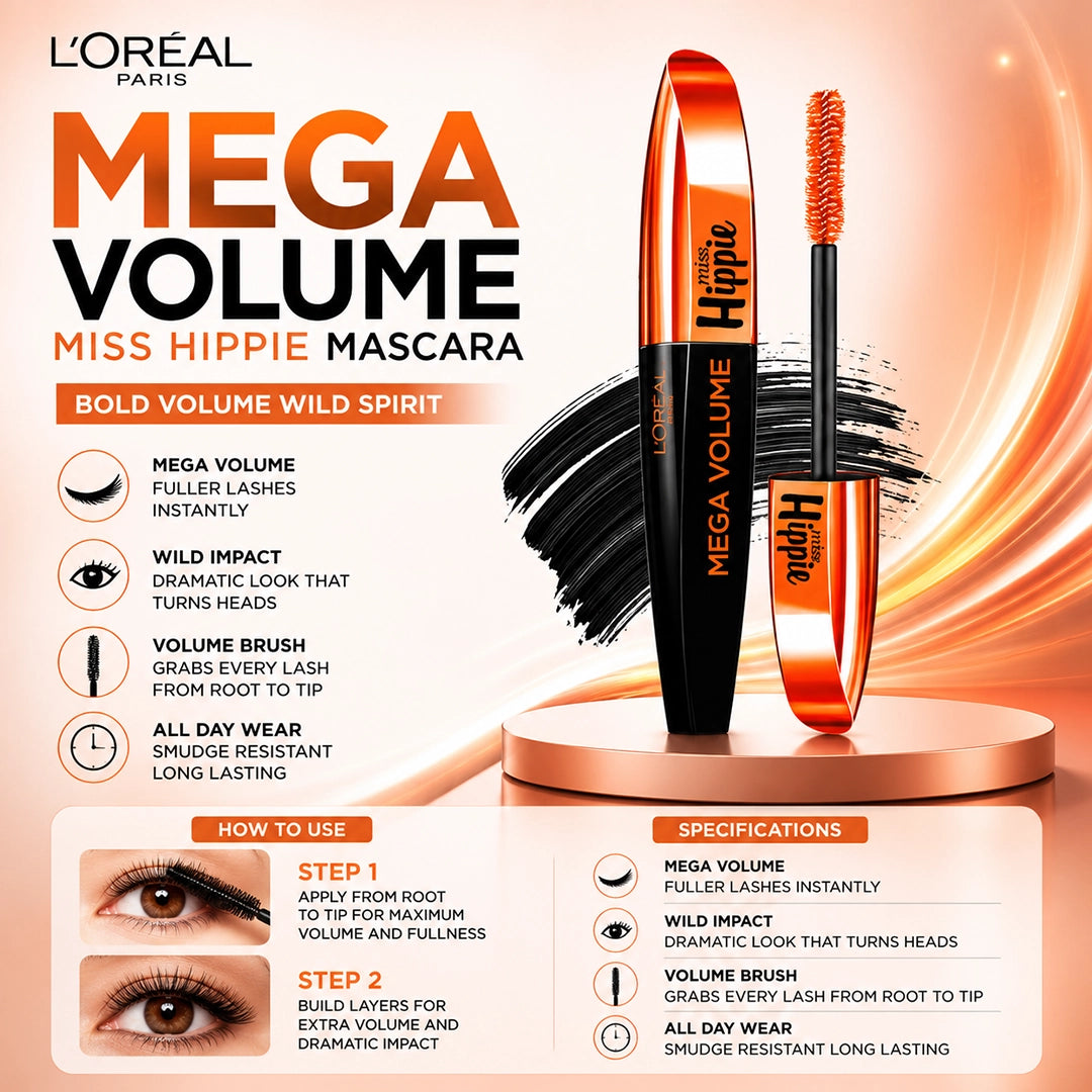 LOREAL MASCARA MEGA VOLUME MISS HIPIE BLACK (1451)