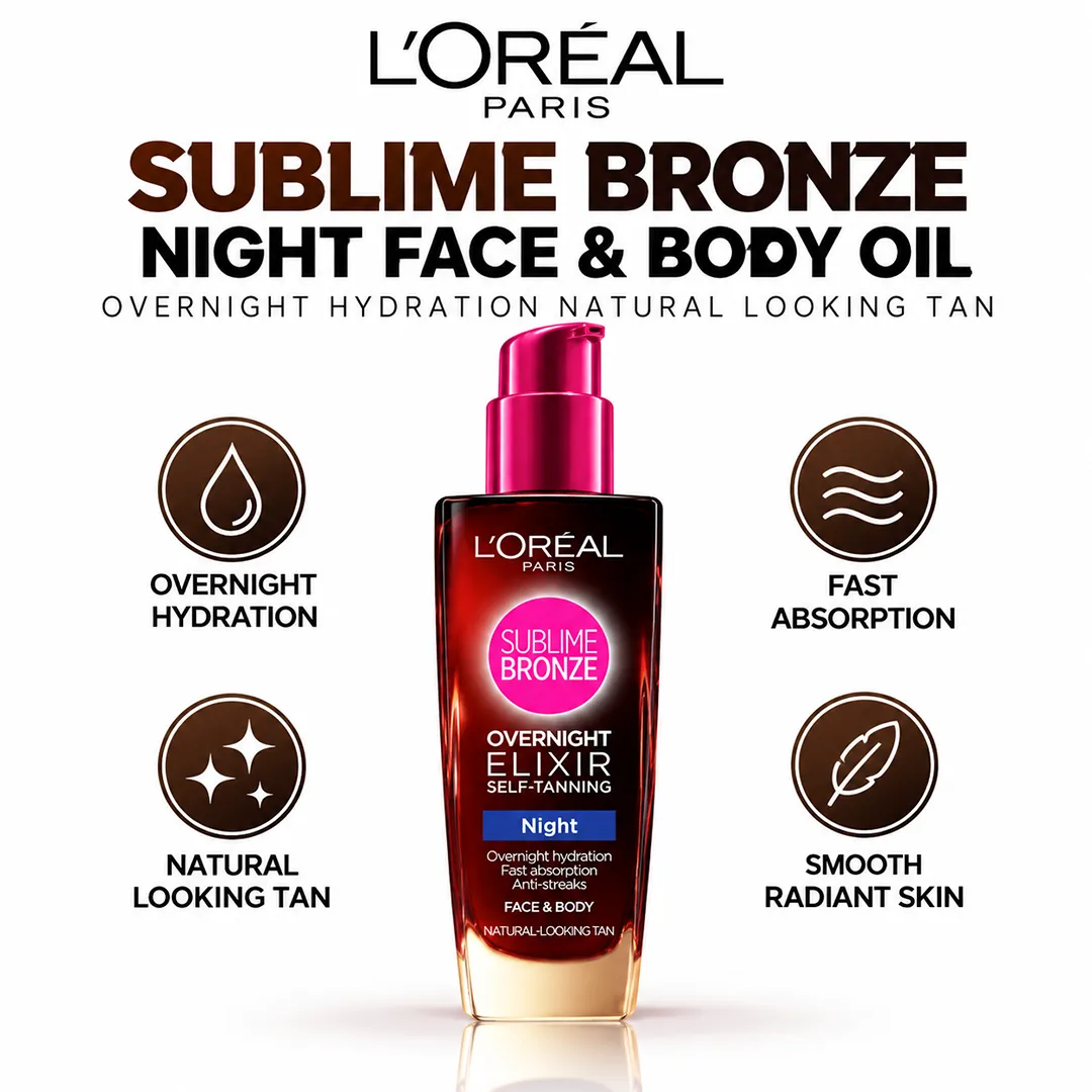 LOREAL SUBLIME BRONZE NIGHT FACE & BODY OIL 100ML
