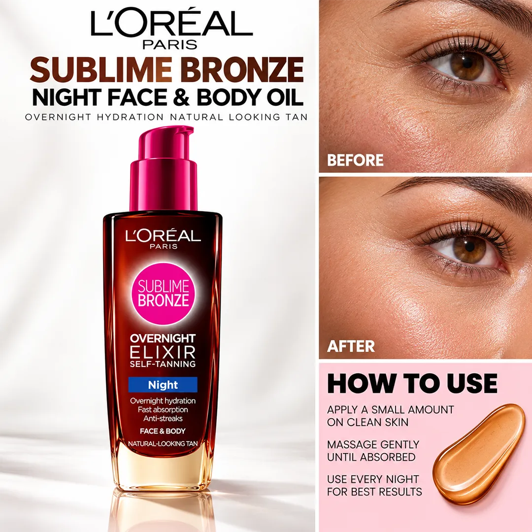 LOREAL SUBLIME BRONZE NIGHT FACE & BODY OIL 100ML