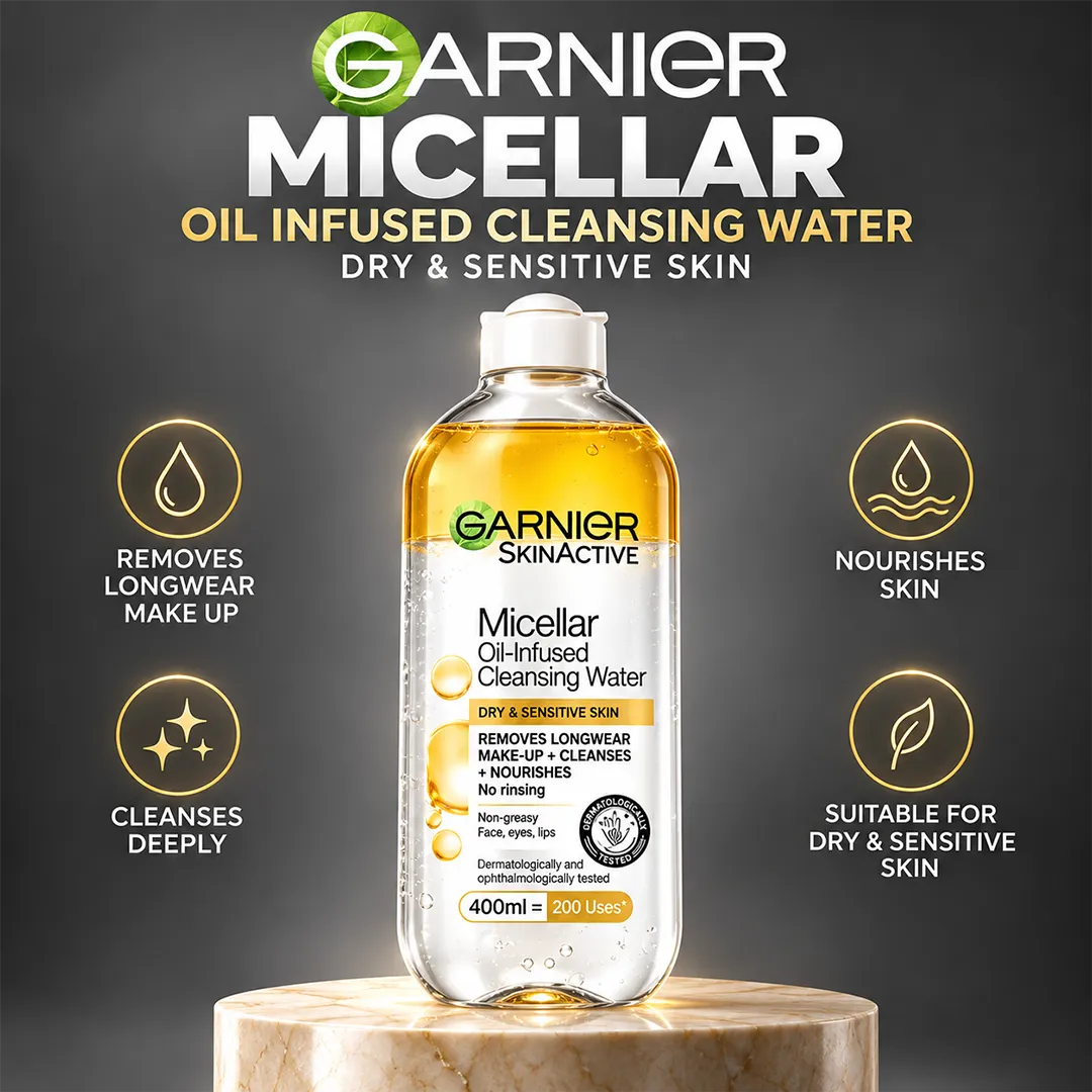GARNIER MICELLAR OIL INFUSED CLEANSING WATER 400ML DRY & SEN