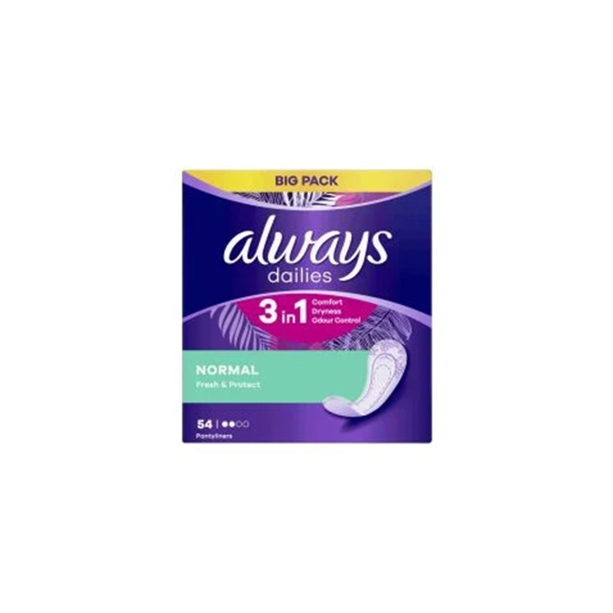 ALWAYS DAILIES 3IN1 54 PANTYLINERS NORMAL FRESH & PROTECT