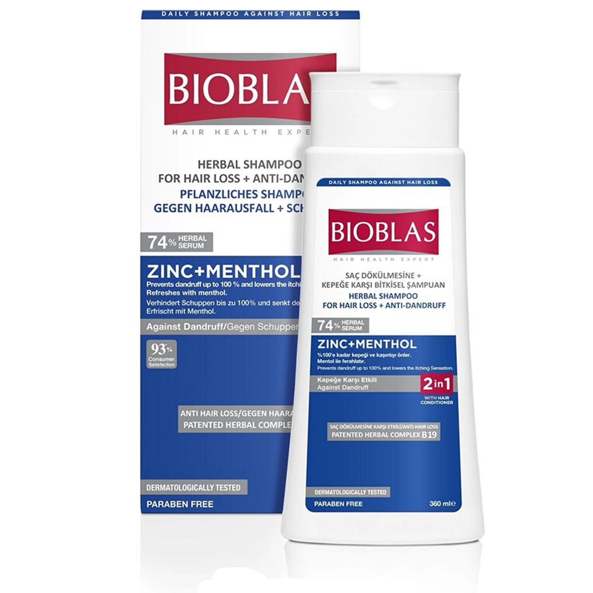 BIOBLAS SHAMPOO 360ML ZINC AND MENTHOL 2 IN 1