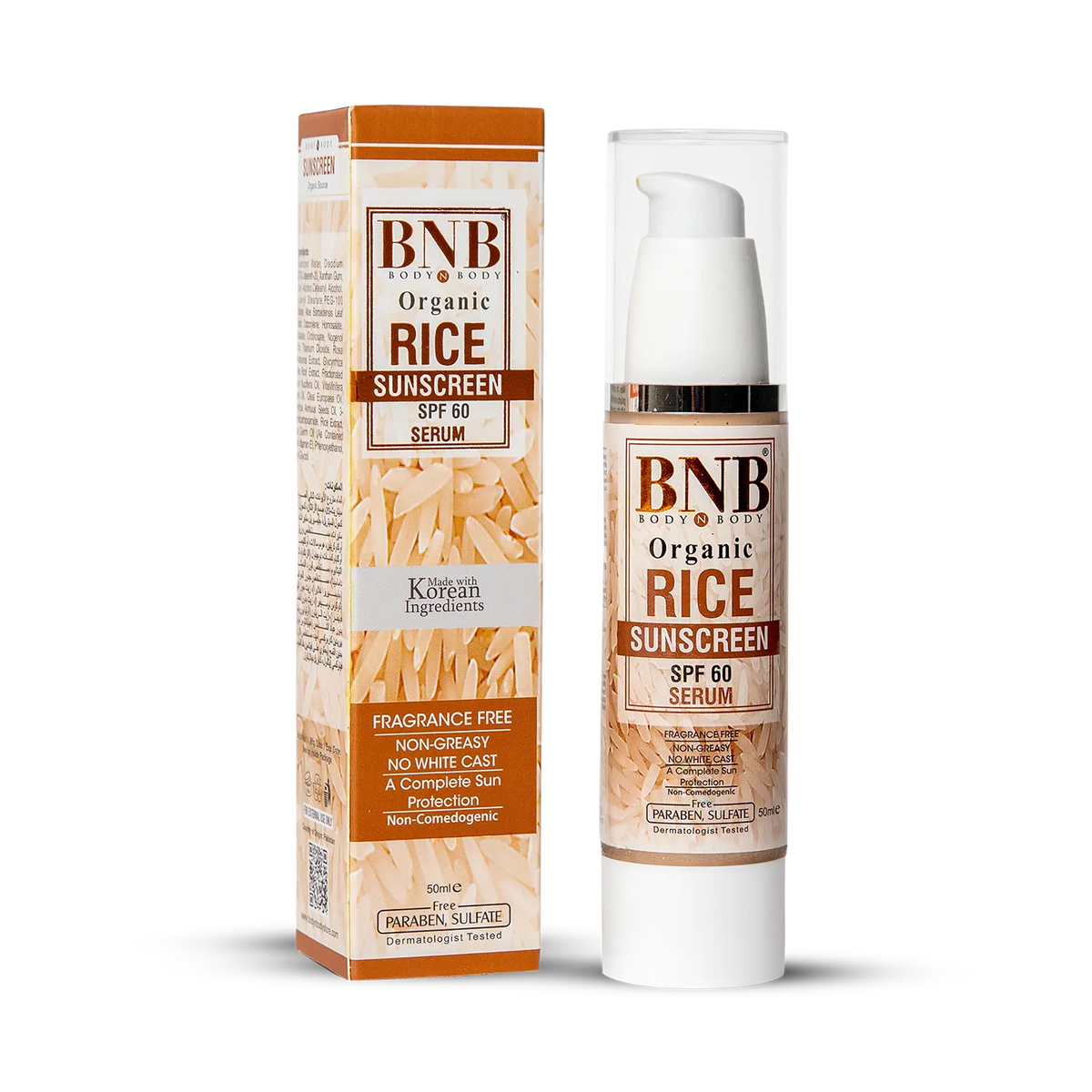 BNB ORGANIC RICE SUNSCREEN SPF60 SERUM 50ML