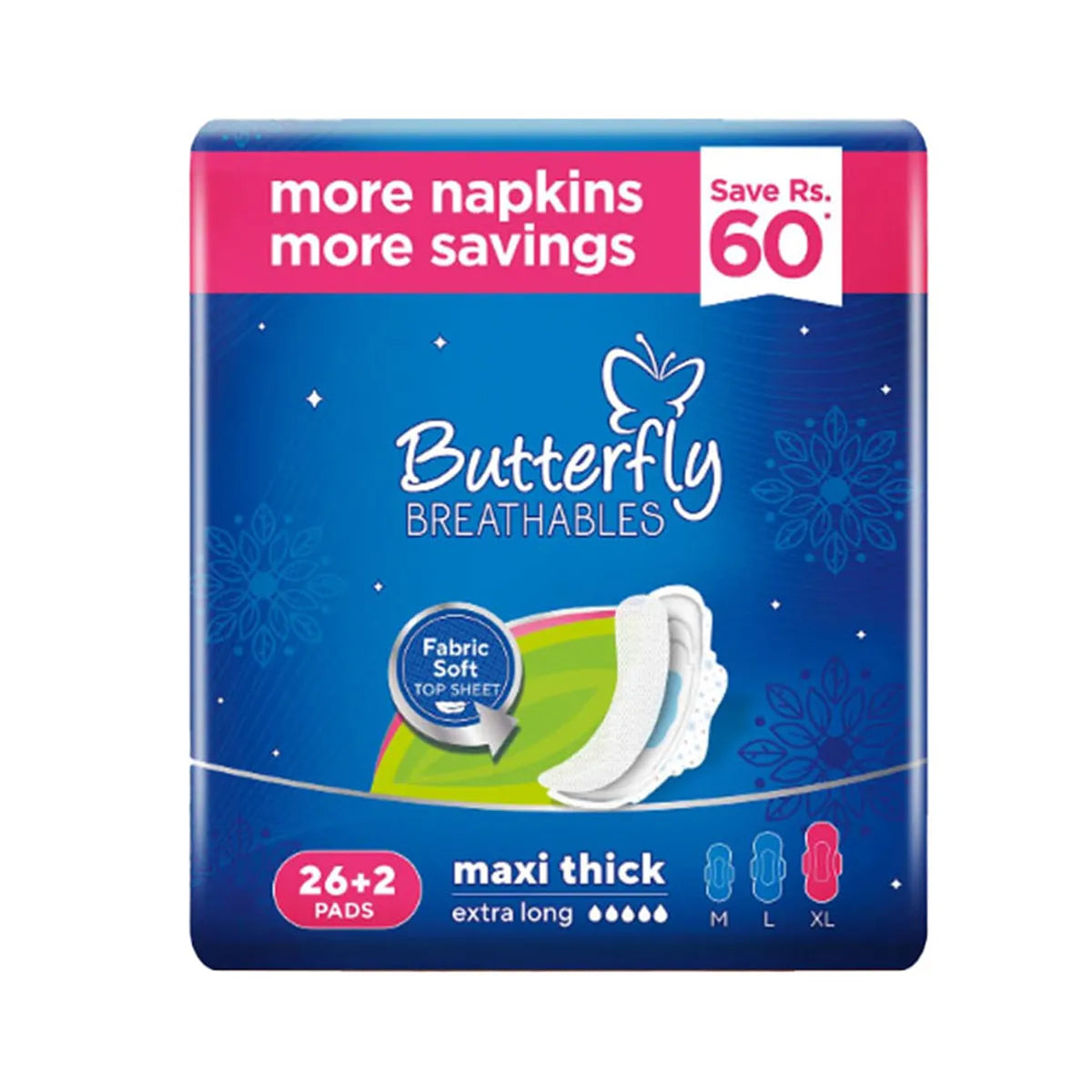 BUTTERFLY PADS BREATHABLES MAXI THICK EXTRA LONG 26+2CS
