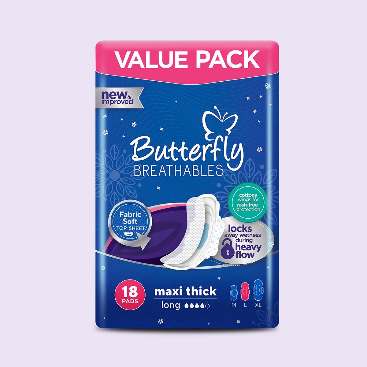 BUTTERFLY PADS BREATHABLES MAXI THICK LONG 18CS